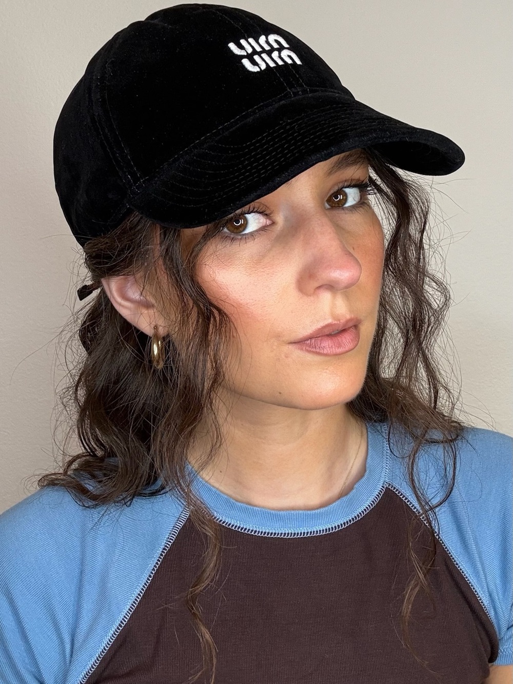 Miu Miu Black Velvet Baseball Cap with White Logo - Women Accessories